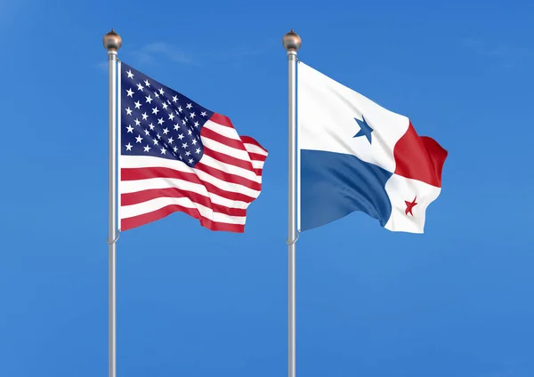Estados Unidos América Panamá Bandeiras Seda Grossas Coloridas América Panamá — Fotografia de Stock