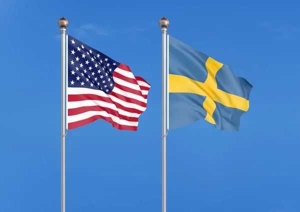 Сполучені Штати Америки Швеція Товсті Кольорові Шовковистою Прапорами Америки Швеції — стокове фото