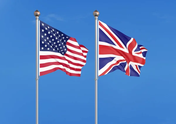 Estados Unidos América Reino Unido Bandeiras Seda Grossas Coloridas América — Fotografia de Stock