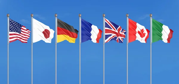 Silk Waving Flags Countries Group Seven Canada Germany Italy France — Stock Photo, Image