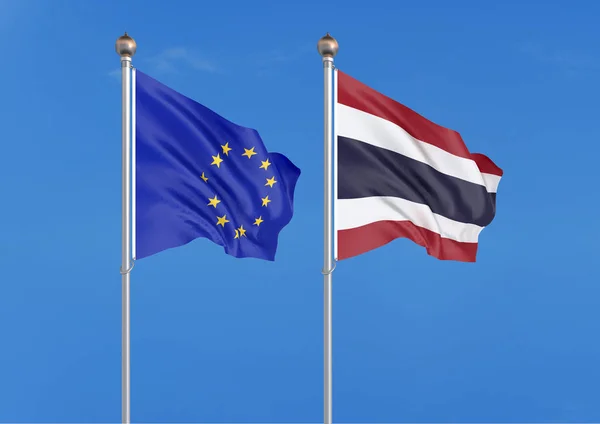 União Europeia Tailândia Bandeiras Seda Grossas Coloridas União Europeia Israel — Fotografia de Stock
