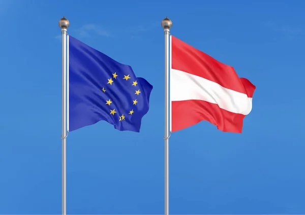 Европейский Союз Против Австрии Толстые Шелковистые Флаги Европейского Союза Австрии — стоковое фото