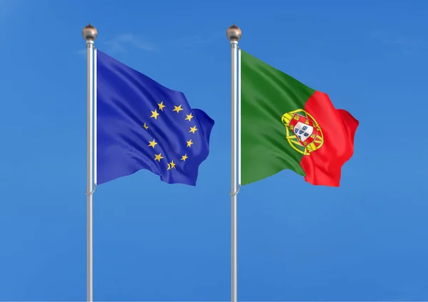 Unione Europea Contro Portogallo Bandiere Spesse Color Seta Dell Unione — Foto Stock