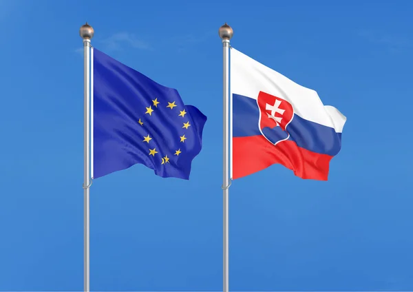 European Union Slovakia Thick Colored Silky Flags European Union Slovakia — Stock Photo, Image