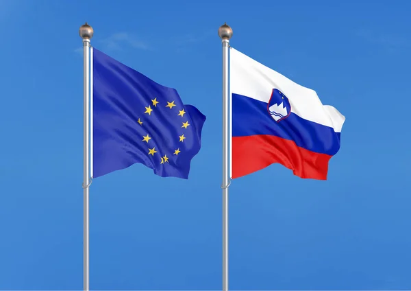 European Union Slovenia Thick Colored Silky Flags European Union Slovenia — Stock Photo, Image