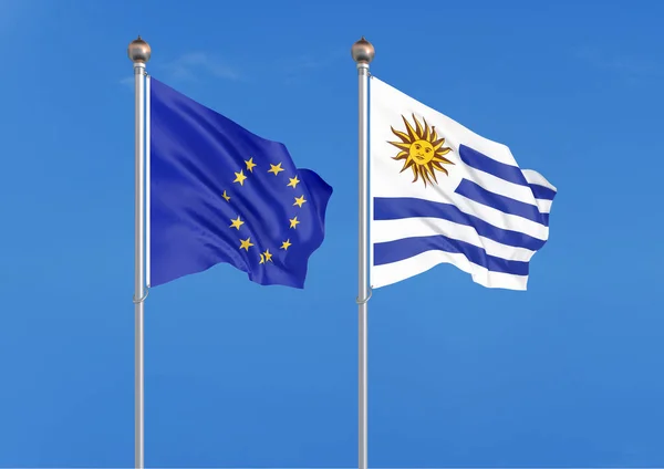 Unione Europea Contro Uruguay Bandiere Seta Colore Spesso Dell Unione — Foto Stock