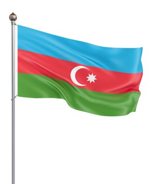 Azerbaycan bayrağı rüzgarda esiyor. Arka plan dokusu. 3d render; bayrak sallayarak. Beyaz üzerine izole.
