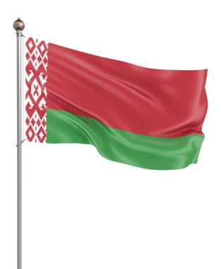 Rüzgarda Esen Belarussia bayrağı. Arka plan dokusu. Beyaz üzerine izole edilmiş. 3d render, dalga. - İllüstrasyon