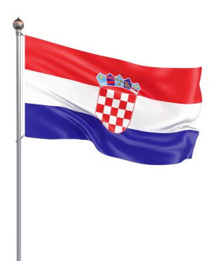 Rüzgarda esen Hırvatistan bayrağı. Arka plan dokusu. 3d render, bayrak sallayarak. - İllüstrasyon