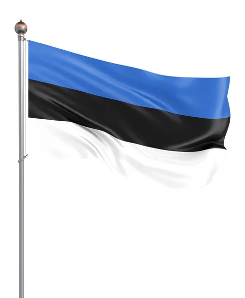 爱沙尼亚国旗在风中飘扬 背景纹理 隔离在白色上 — 图库照片