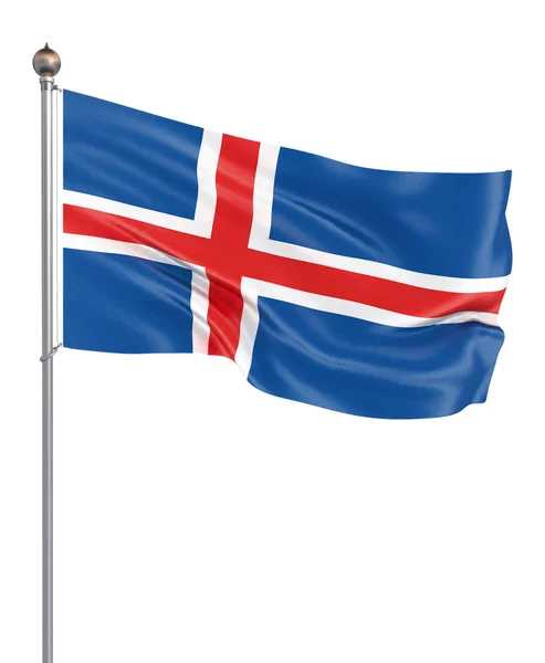 冰岛国旗在风中飘扬 背景纹理 挥舞着旗帜 雷克雅未克 隔离在白色上 — 图库照片