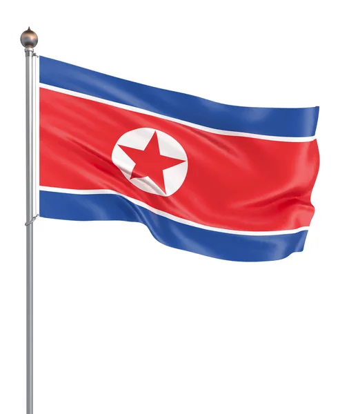 朝鲜时尚挥舞和特写国旗3D插图 非常适合背景或纹理用途 隔离在白色上 — 图库照片