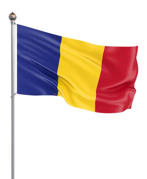 罗马尼亚国旗在风中飘扬 背景纹理 布加勒斯特 罗马尼亚 隔离在白色上 — 图库照片