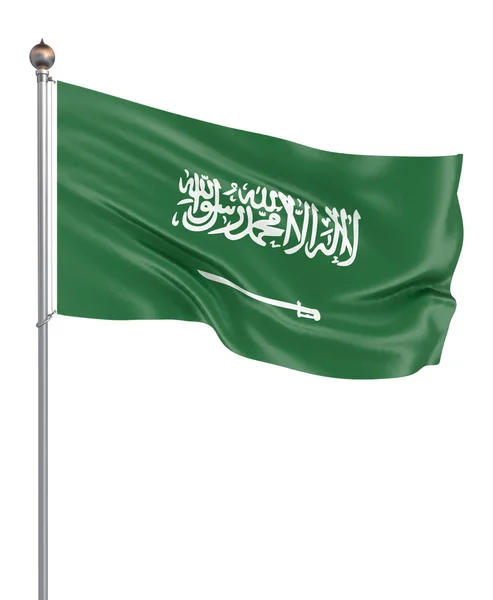 Vlajka Saúdské Arábie Fouká Větru Textura Pozadí Rijád Prostorové Vykreslování — Stock fotografie