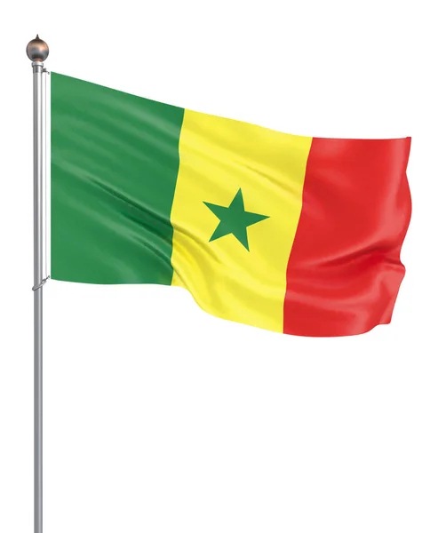Bandeira Senegal Soprar Vento Textura Fundo Renderização Onda Isolado Branco — Fotografia de Stock