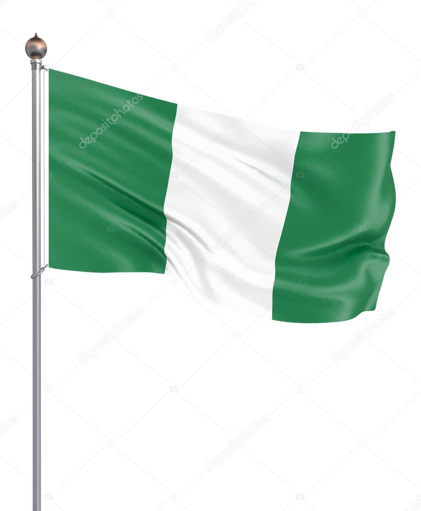 Nigeria flag blowing in the wind. Background texture. 3d rendering, waving flag. Isolated on white. Illustration