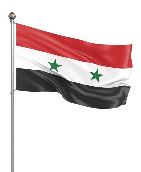 Syrië Vlag Waait Wind Achtergrond Textuur Rendering Golf Geïsoleerd Wit — Stockfoto
