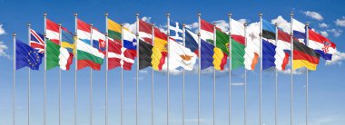 İpek Avrupa Birliği ülkelerinin 28 bayraklarını sallıyor. Yalıtılmış