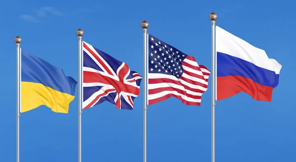 Amerika Birleşik Devletleri Birleşik Krallık Rusya Ukrayna Bayrakları Budapeşte Memorandum — Stok fotoğraf