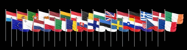 Silk Zwaaiende Vlaggen Van Landen Van Europese Unie Geïsoleerd Zwart — Stockfoto