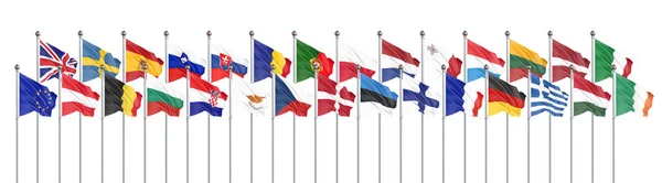Jedwab Wymachując Flagami Krajów Unii Europejskiej Izolowane Białym Tle Ilustracji — Zdjęcie stockowe