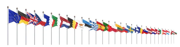 Silk Zwaaiende Vlaggen Van Landen Van Europese Unie Geïsoleerd Wit — Stockfoto