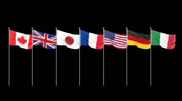 Масімки Прапори Шовковий Розмахуючи Прапори Країн Групи Семи Канади Німеччини — стокове фото