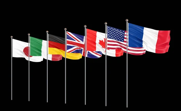 Flaggor Silk Viftande Flaggor Länder Gruppen Sju Kanada Tyskland Italien — Stockfoto