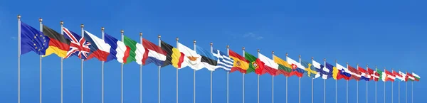 Шовковий Розмахуючи Прапорів Країн Європейського Союзу Ізольований Білому Ілюстрація Ілюстрація — стокове фото