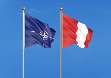 İki sallama bayrakları. -3D illüstrasyon. -İllüstrasyon