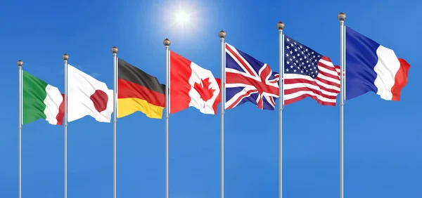 Silk Waving Flags Countries Group Seven Canada Germany Italy France — Stock Photo, Image