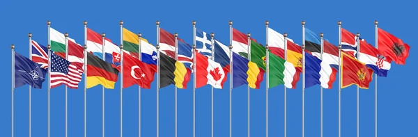 Seda ondeando 28 banderas de países de la Unión Europea. Aislado en — Foto de Stock