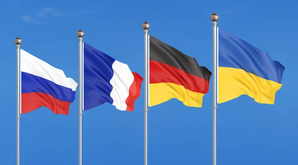 Bandiere Francia Germania Russia Ucraina Normandia Incontro Sul Formato Sull — Foto Stock