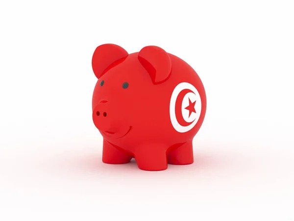 Financiën Geld Besparen Piggy Bank Witte Achtergrond Vlag Van Tunesië — Stockfoto