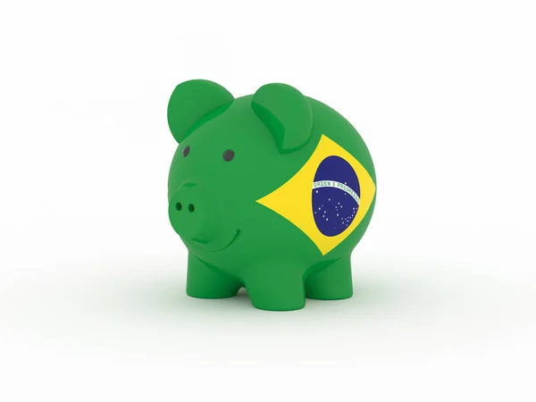Finanza Risparmio Salvadanaio Sfondo Bianco Bandiera Brasile Illustrazione — Foto Stock