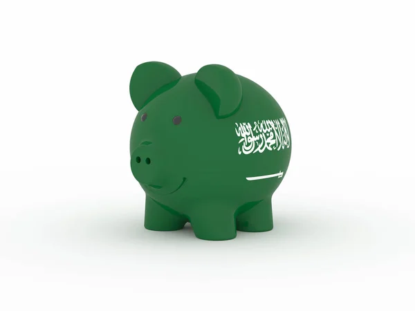 Financiën Geld Besparen Piggy Bank Witte Achtergrond Vlag Van Saoedi — Stockfoto