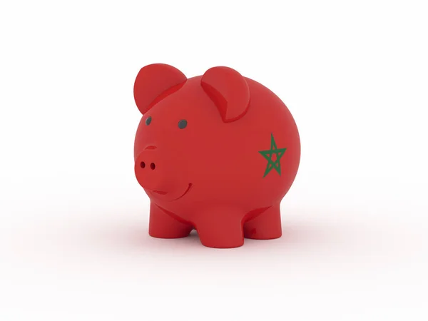 Financiën Geld Besparen Piggy Bank Witte Achtergrond Vlag Van Marokko — Stockfoto