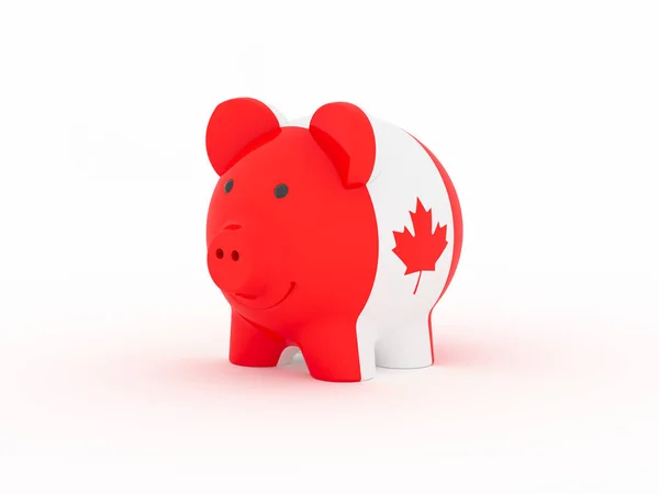 Financiën Geld Besparen Piggy Bank Witte Achtergrond Vlag Van Canada — Stockfoto