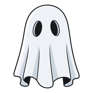 Cadılar Bayramı kutlamaları için iki büyük siyah gözlü basit bir beyaz hayalet çizimi.