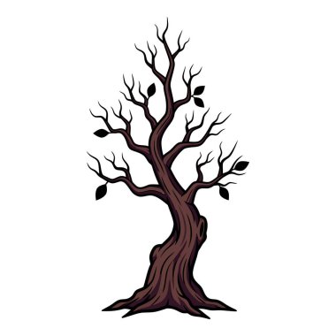 Çıplak dalları ve çok az yaprağı olan Antik Buruşuk Ağaç