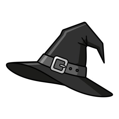 Cadılar Bayramı ve Fantezi Kostümleri İçin Gümüş Tokalı Klasik Kara Cadı Şapkası