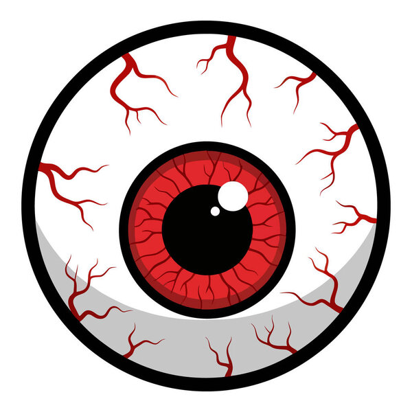 Cartoon Bloodshot Eyeball Character with Red Veins and Black Pupil