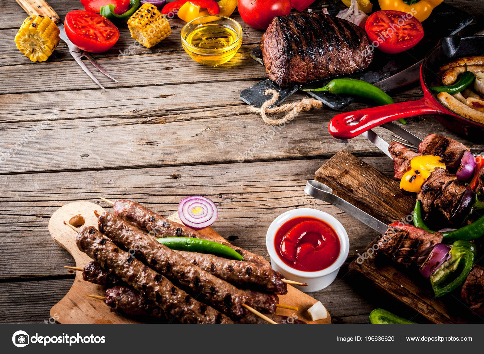 Assortment Various Barbecue Food Grill Meat Bbq Party Fest Shish