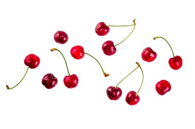 Olgun ham organik kiraz, izole üzerinde beyaz arka plan, basit desen