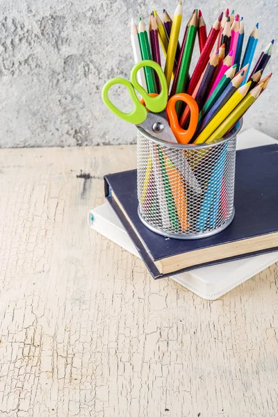 Voltar Conceito Escola Com Lápis Material Escolar Livros Espaço Cópia — Fotografia de Stock