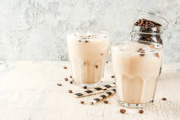 Summer Cold Iced Coffee Frappe Milk Ice Cubes Light Concrete — Stock Photo, Image