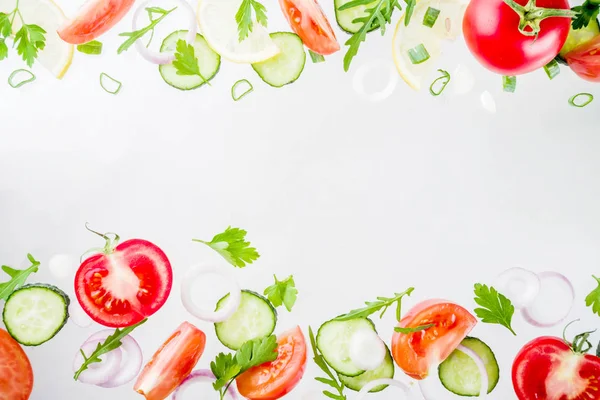 Fundo Criativo Layout Conceito Dieta Saudável Fresca Salada Legumes Crus — Fotografia de Stock