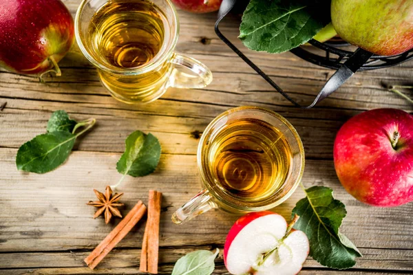 Ev yapımı elma tarçın ve anason baharatlarla, ahşap rustik arka plan kopya alanı üzerinde taze elma ile