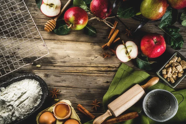 Autumn Cooking Background Apple Pie Baking Concept Fresh Red Apples — Stock Photo, Image