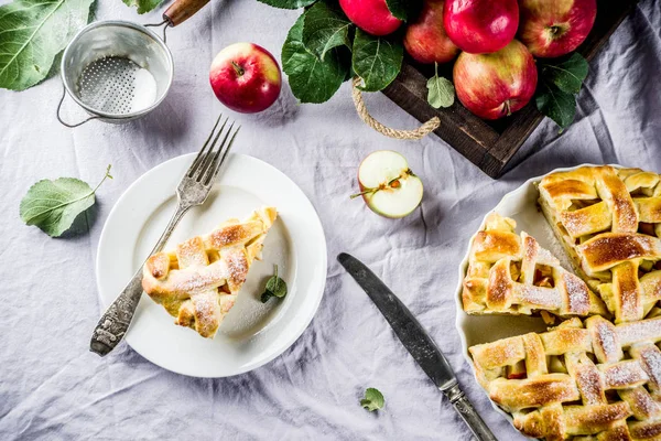 Осіння Традиційна Запечена Випічка Солодкий Домашній Яблучний Пиріг Свіжими Яблуками — стокове фото